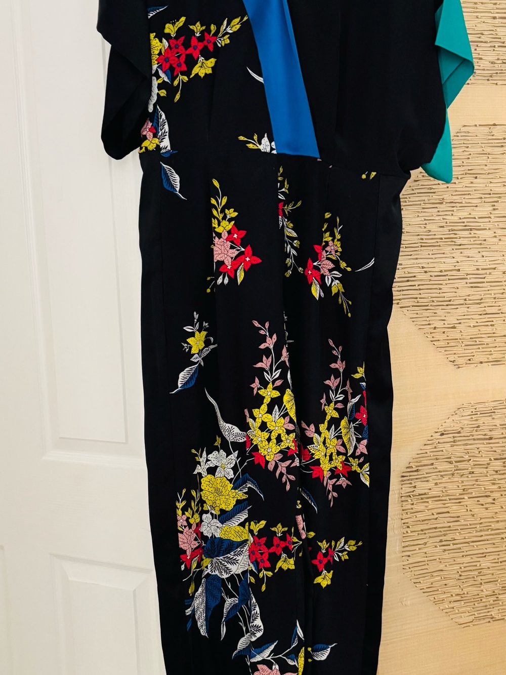 Diane Von Furstenberg Black Jumpsuit with Multicolor Floral Print